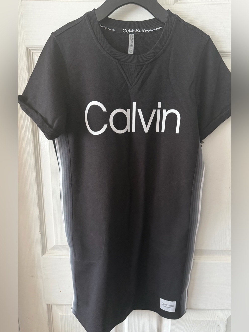 Calvin Klein Black Short Sleeve Logo Tee with Side Stripes